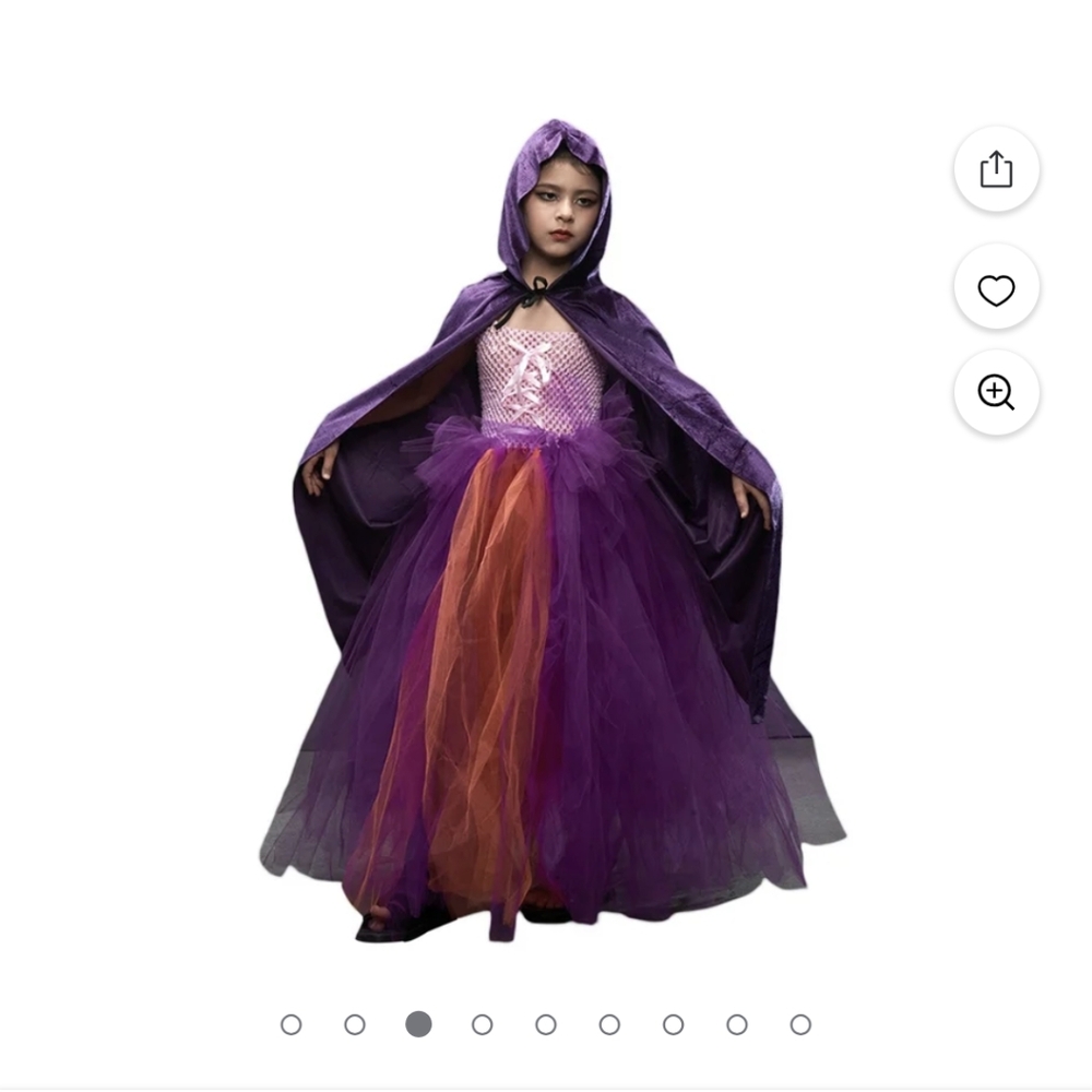 Witch Halloween Costume w/Cape & Small Tulle Broom, 4T-5T, New - Picture 2 of 8